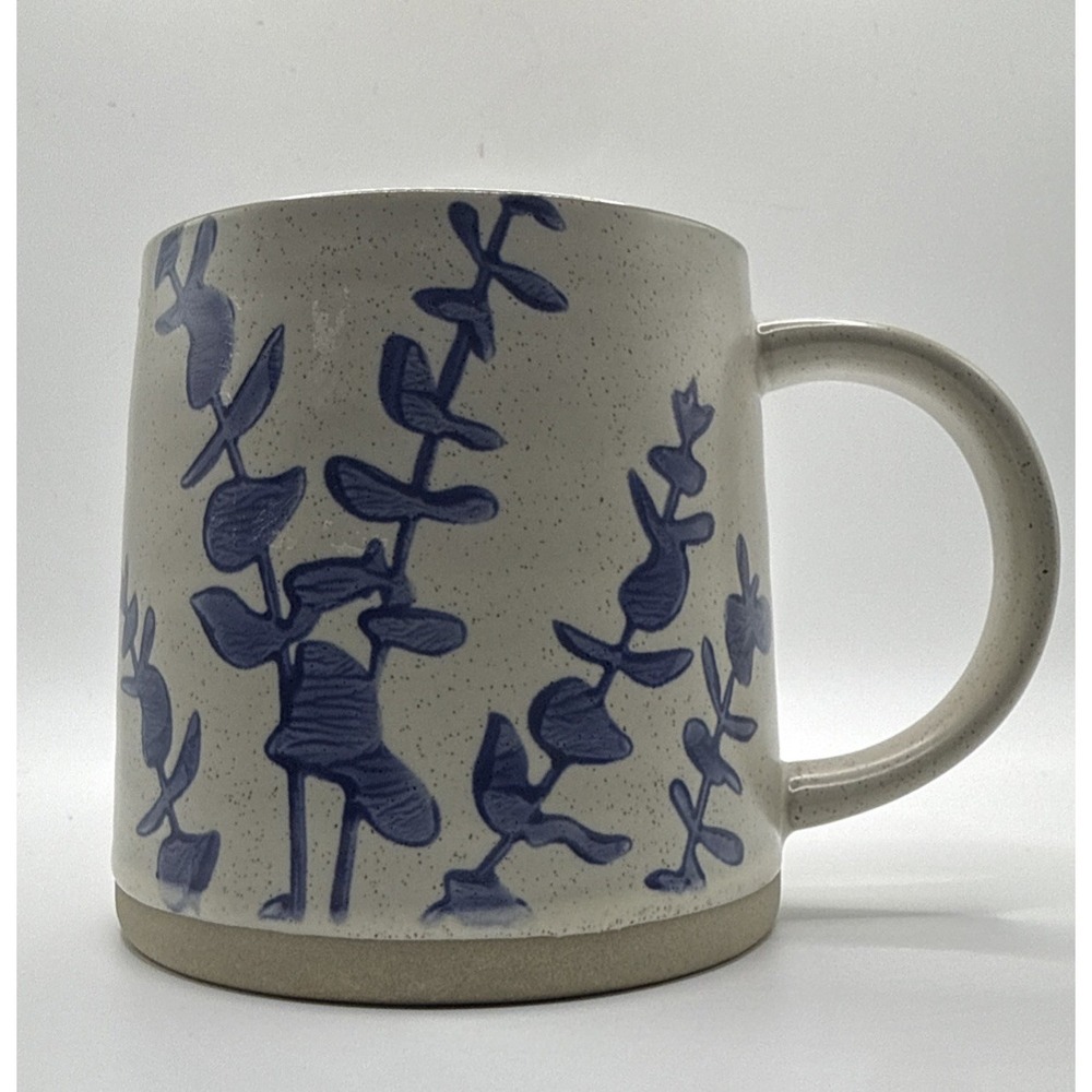 Stoneware Coffee Mug by Creative Co-op Blue Botanical Hand Stamped